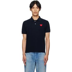 25 FW 꼼데가르송 남성 네이비 하트 패치 폴로 셔츠 252246M212000