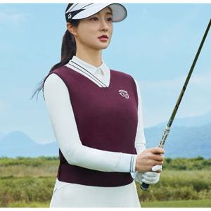 테일러메이드  2025 F W 여성 배색 브이넥 니트 베스트 TWSVO7122-415 와인