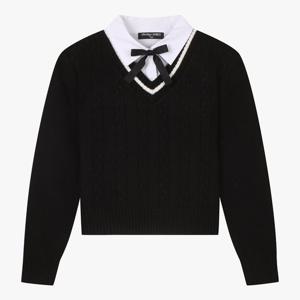 [더데이걸]블랙 셔츠 카라 스웨터티셔츠TGKA24W04