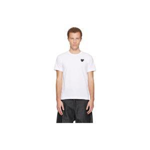 25 FW 꼼데가르송 남성 화이트 라인스톤 엠블럼 블랙 하트 티셔츠 252246M213016
