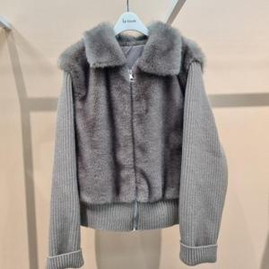 라티움 HC34 니트배색 페이크밍크 숏점퍼 스텐카라 페이크밍크 짧은점퍼 T2543JK06