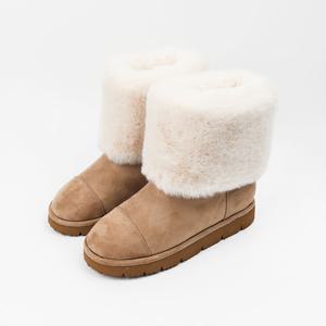 [신난다슈] 여성 앵클부츠 3cm 여자 방한 미들 앵글 털 부츠 기모 퍼 스웨이드 ST257926 베이지