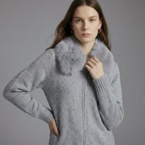 샵앤) 여성 탈부착 퍼 후드 집업 니트 가디건 NARU-WCD-20992-그레이