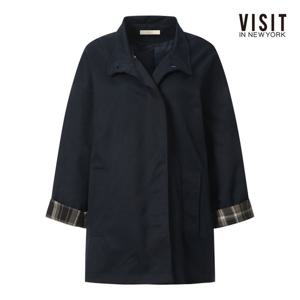 비지트인뉴욕  미니멀 하이넥 체크 소매 자켓 (V5AJK01)