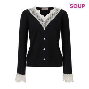 SOUP  쥬얼 버튼 레이스 V넥 니트 (S61LK03)