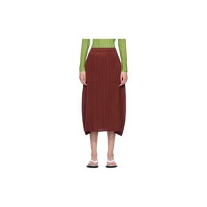 25 FW 이세이미야케 여성 버건디 먼슬리 컬러 옥토버 맥시 스커트 261941F093004