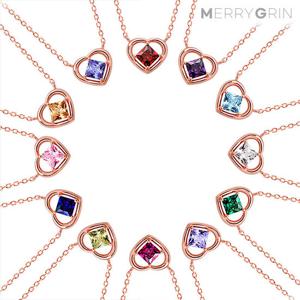 [메리그린] 탄생석 컬러 하트 큐빅 목걸이