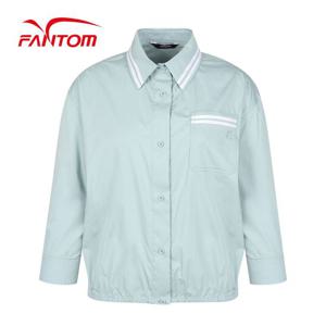 [팬텀] 여성 밑단 밴딩 테잎 장식 긴팔 셔츠