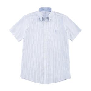 BB_레귤러핏 논아이론 옥스포드 뱅갈스트라이프 숏슬리브 스포츠셔츠 (라이트 블루) (BBTPMF2284LEM)