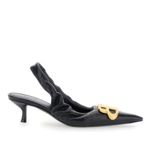 발렌시아가 로고 플라크 포인티드 토 슬링백 펌프스 818870 WBD