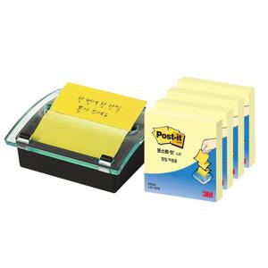 3M 크리스탈 팝업팩 DS-330 76x76mm 메모지 4패드 메모디스펜서 메모지디스펜서 팝업메모 메모지 점착메모