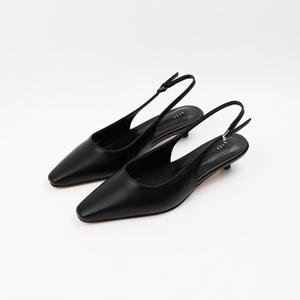 [신난다슈] 여성 슬링백힐 3cm 슬링백 샌들 구두 펌프스 사각코 미들힐 밴딩 ST251010 블랙