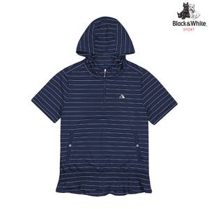 [블랙앤화이트] 여성 셔링 반팔 반집업 티셔츠 9655LZSN_NAVY