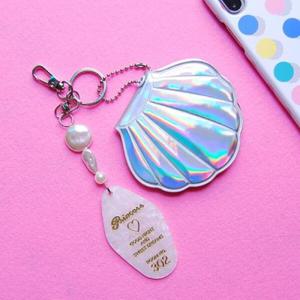 아트박스/올패턴 홀로그램 조개 손거울 키링(실버)