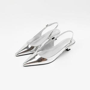 [신난다슈] 여성 슬링백 힐 4cm 여자 스틸레토 슬링백 구두 펌프스 미들힐 FL251462 실버