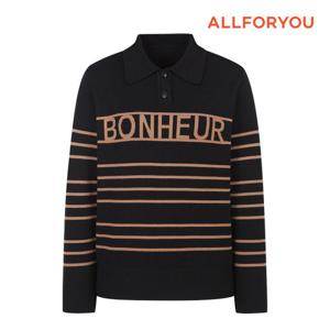 [올포유][올포유] 여성 스트라이프 레터링 카라 니트 ALSPM9241-