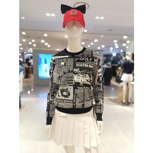 [파리게이츠] 25FW가을 여성 뉴스 페이퍼 패턴 라운드 니트 (521E3SR205)