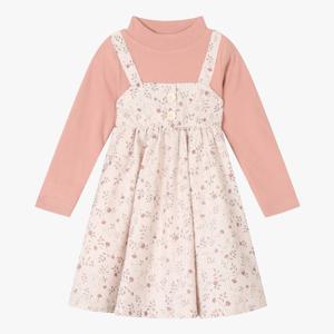 [치크(키즈)]꽃자수 골지 레이어드 원피스 CKOM24T80