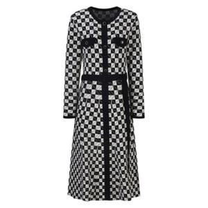 [씨]블록 체크 스트랩 플레어 니트 원피스 - SJOCX2928