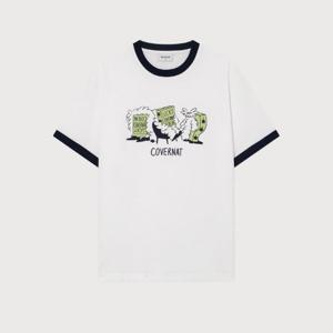 커버낫반팔티 JQS CO2503STC1-OW [커버낫X하이다나] 럭키 씨리얼 링거 티셔츠 Off White