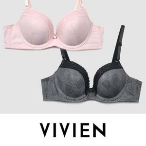 비비안 고급 체크 레이스 와이어 몰드 C컵 브라