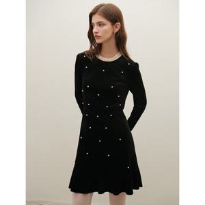 [샤틴]벨벳 프릴카라 원피스/S254M653