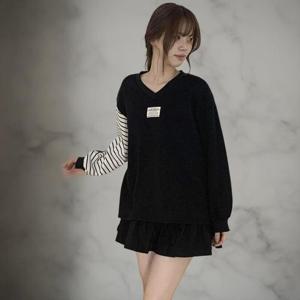 여성 V넥 패치 보온 단가라 맨투맨