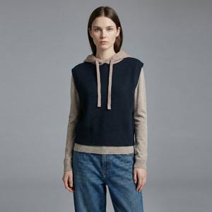 샵앤) 국산 여성 배색 후드 레이어드 니트 조끼 BOM-WVS-21004-네이비