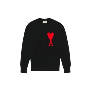 AMI아미 빅 하트 로고 오버사이즈 인타르시아 스웨터 블랙 레드 E22BFUKS002-018-009