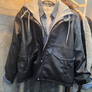 [레코브]후드배색인조가죽점퍼  LC61F3JP503X