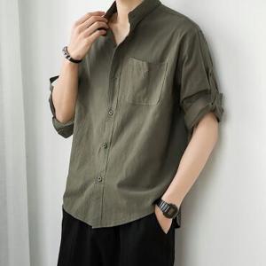 직장인여름셔츠 7부 린넨 남성 차이나카라 롤업 베이직 반팔셔츠