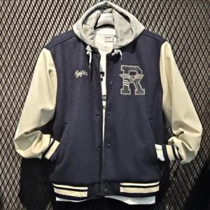 엠할리데이 HC03 레자 배색 모직 바시티 후드 탈부착 점퍼 야구점퍼  오버핏  남여공용 MP1JU032