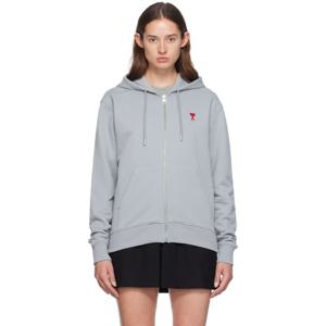 AMI Paris 후드 블루 아미 드 꾀흐 후디 242482F097004
