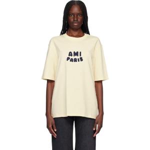 AMI Paris 티셔츠 오프 화이트 코튼 아미 파리 패치 티셔츠 251482F110006
