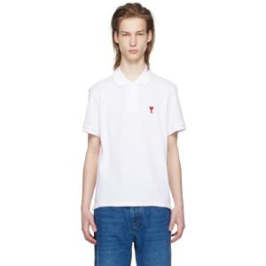 AMI Paris 폴로셔츠 화이트 아미 드 꾀흐 폴로 셔츠 241482M212008