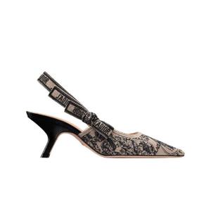 디올 자디올 슬링백 펌프 코튼 자수 플랜 드 파리 모티프 베이지 블랙 KCP866KPY-S37U