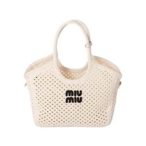 미우 미우 코튼 메쉬 아이비 토트백 초크 화이트 블랙 5BG281-2F8E-F0N13