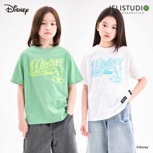 [젤리스튜디오] [디즈니]미키 마우스 네온포인트루즈핏티셔츠