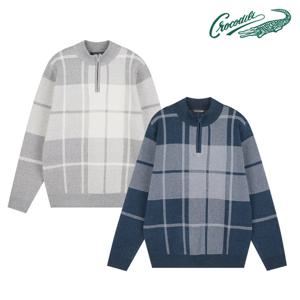 [크로커다일] 체크패턴 하프 집업 니트 CDAA8KR4336