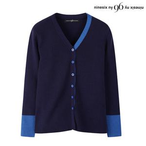 [나인식스뉴욕(영캐릭터)]배색 라인 V넥 버튼 여성 니트 가디건 (NO1CK011L0)