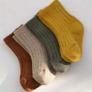 베이지 겨자색 아기양말 4족 세트 유아 아동 등원양말