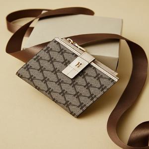 [헤지스] [헤리아토] 아이보리 시그니처 패턴 가죽 반지갑[HIWA5