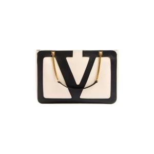 발렌티노 비바 슈퍼스타 나파 레더 미디움 쇼핑백 아이보리 블랙 B0R13PTJR4V