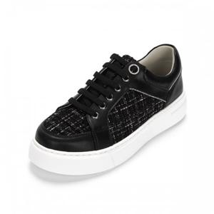 [무크] 여성 트위드 로우탑 스니커즈 블랙 화이트 422354