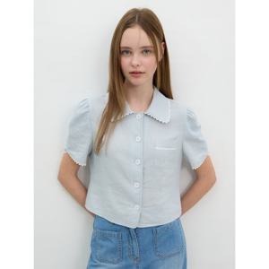 [올리브데올리브]레이스 배색 린넨 혼방 블라우스 (OW5MB445)