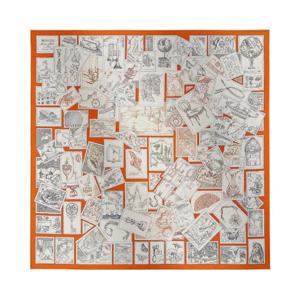 에르메스 르 필라뗄리스트 뒤 포부르 스카프 90 오랑쥬 퀴 블랑 그리 H004205S11