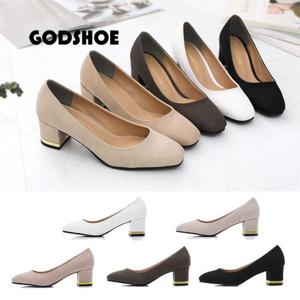 갓슈 골드바 스퀘어힐 펌프스 여성구두 미들힐