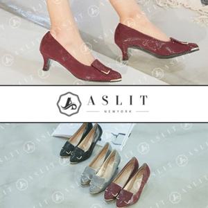 [애슬릿] 금장 스퀘어 장식 스틸레토 펌프스 미들 힐 5cm