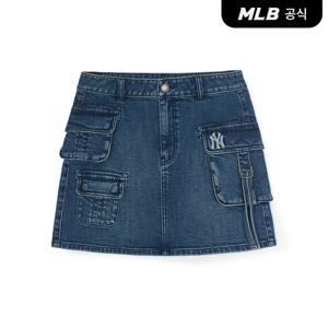 [MLB공식] 25F 여성 베이직 스몰로고 멀티카고 데님 스커트 NY (Indigo) 3FDSB0254
