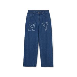 M MLB바지 GQC 3FDPB0544-50INS 여성 베이직 쿠퍼스 레이저 커팅 와이드 데님팬츠 뉴욕양키스